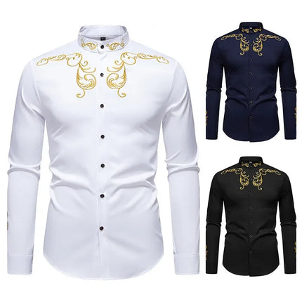 Retro Court Style Embroidered Long Sleeve Shirt Men's Collared Shirt Spring 2025 New Arrival Casual British Style Clothing