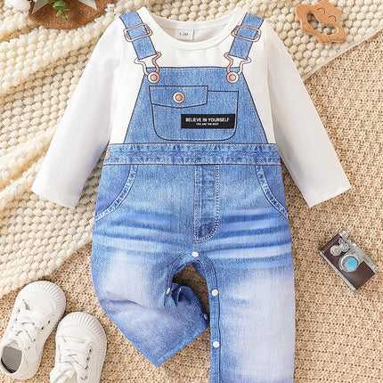 Newborn Baby Boy Printed Romper: Crew Neck Long-Sleeve One-Piece Outfit – Casual Spring/Autumn Wear, Versatile for Daily Use and