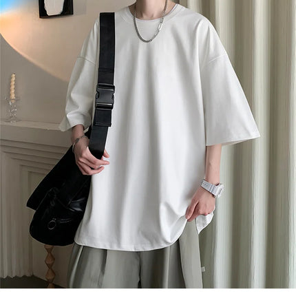 Men's Cotton T-shirts White Men's Oversized T-Shirt Solid Summer Casual Wear Tee Shirts Fashion for Men 5XL Male Clothes