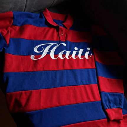 Y2K Haitian Long-Sleeved Shirts Fashionable Red and Blue Striped Knitted Lapel Jersey Oversized Retro Men Women Streetwear Tops