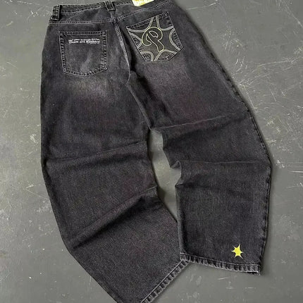 American Street Trend Letter Embroidered Loose Jeans Men Harajuku Y2K New Hip Hop Oversized Wide-leg Pants Unisex Mopping Jeans