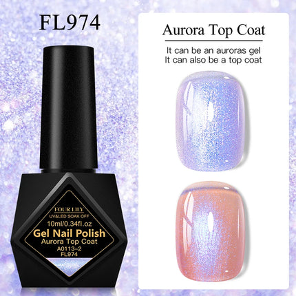 8ml Aurora Glitter Top Coat Gel Nail Polish Pearl Effect Semi Permanent Soak Off UV Gel LED Nail Art Varnish Nail Supplies DIY