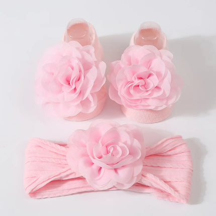 2Pcs Baby Headband Socks Set Baby Girl Flower Headbands Rubber Soles Anti Slip Socks Infant Toddler Turban Girl Hair Accessories