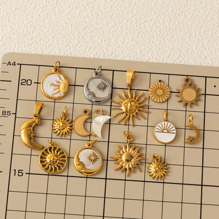 1Pc Stainless Steel Star Sun Moon Series DIY Pendant, Plated with 18K Gold for Color Preserving, Women's Jewelry Gift