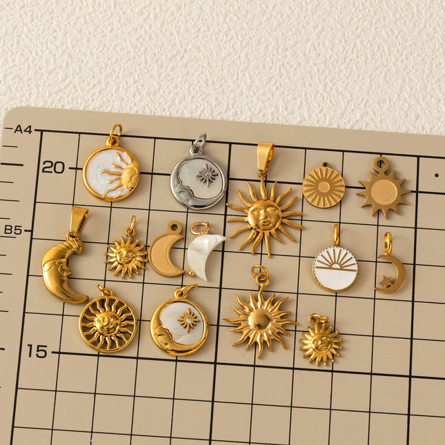 1Pc Stainless Steel Star Sun Moon Series DIY Pendant, Plated with 18K Gold for Color Preserving, Women's Jewelry Gift