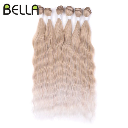 FASHION IDOL Water Wave Hair Bundles Synthetic Hair Extensions Ombre Blonde Brown Cosplay Weave Hair Bundles 20 inch 6Pcs Hair