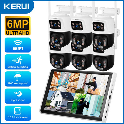 KERUI 6MP Full HD 8CH Wireless NVR Security WIFI IP Dual Lens Camera System Kit Outdoor Surveillance CCTV Audio Video Recorder