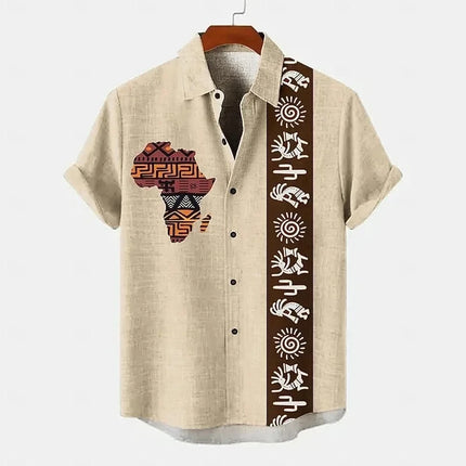New men's summer Hawaiian casual fashion beach vacation style short sleeved printed shirt loose retro social plus size top