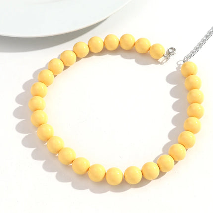 Boho Colorful Acrylic Big Ball Bead Chain Necklace Trendy Handmade Round Choker Necklaces for Women Man Statement Jewelry Gift