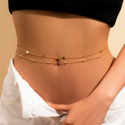 Beach Bikini Waist Chain Simple Double-layer Rhinestone Pentagram Pendant, Versatile Female Sexy Crystal Body Chain