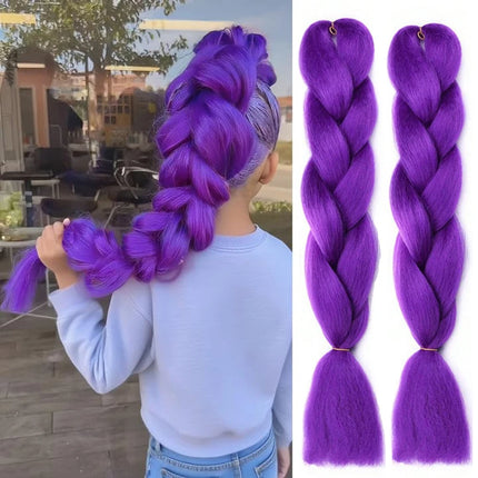 Synthetic Jumbo Braids DIY Ponytail 2Packs Long Purple Braiding Hair Pre Stretched Purple Stage Party Halloween Costume Cosplay