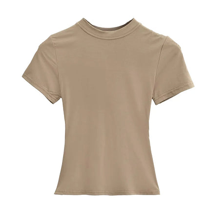 2025 New High Quality Casual T-shirt Sexy Slim Short Sleeves Fashion Trend Solid Women's Clothing Y2K Tops
