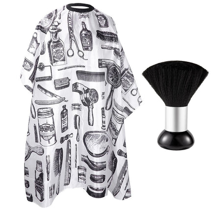 Barber Cape & Neck Brush Set, Waterproof Retro Print Hair Cutting Cape, Soft Neck Duster Brush for Salon Home Hairdressing