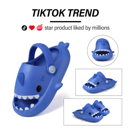 KIDMI Boys Girl Shark Slides Non-Slip Open Toe Cloud Sandals Cute Comfy Cushioned Thick Sole Slippers Cartoon Shower Slippers