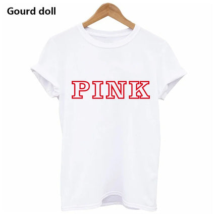 Harajuku Fashion PINK Letter Printed T-Shirts Women Tops Tee t shirt Women For Female O-Neck tumblr kawaii Casual Short Sleeve