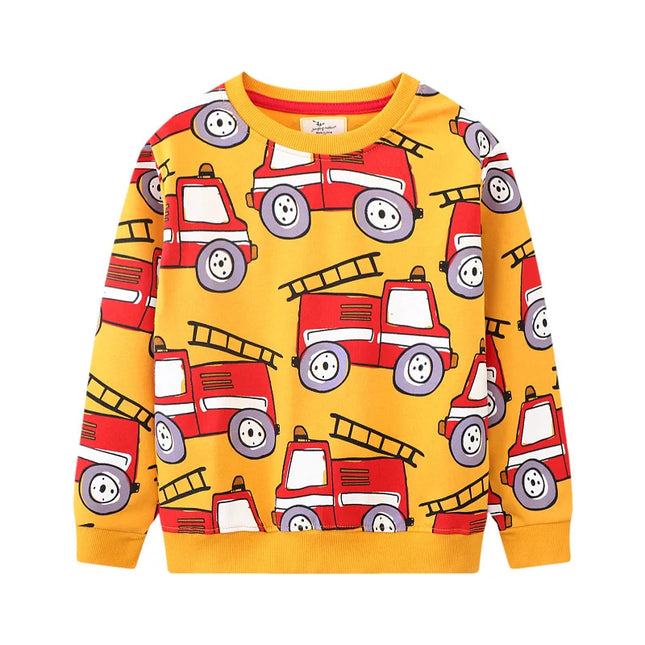Jumping Meters 2-7T 2025 Design Striped Boys Sweatshirts Truck Car Embroidery Hooded Shirts Kids Clothes Long Sleeve Autumn Tops