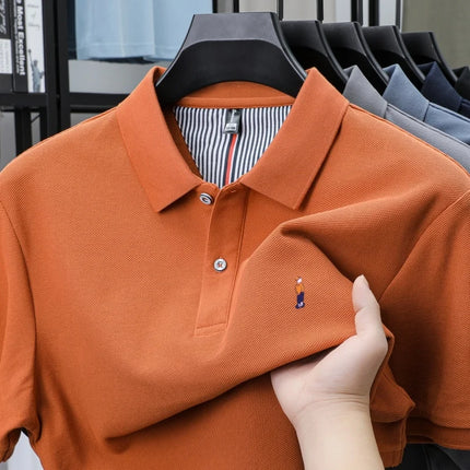 100% Cotton High-End Brand Men's Short Sleeve Polo Shirt with Cartoon Character Embroidery - New Summer Comfortable, Breathable Fashion T-shirt