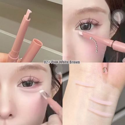 Bicolor Under Eyes Pen Double Ended Lying Silkworm Pencil Nude Lower Eyelid Contour Aegyo-sal Eyeliner Makeup with Detail Brush