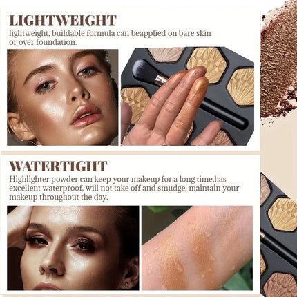 6-Color Bronzed Fine Glitter Highlighter Palette - Eyeshadow Brush Included Contour Highlighter Sculpts Facial Bones