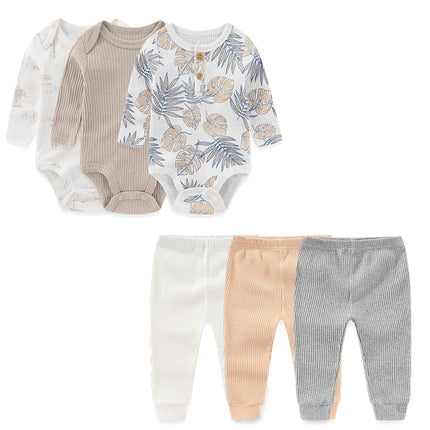 6-Pack Daily Baby Unisex Clothing Set Cotton Soft Newborn Bodysuits+Pants Suit Long Sleeve Infant Outfits