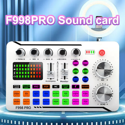 F998 Pro Sound Card Professional Bluetooth-Compatible Studio Record For Phone PC Audio Mixing Console Amplifier