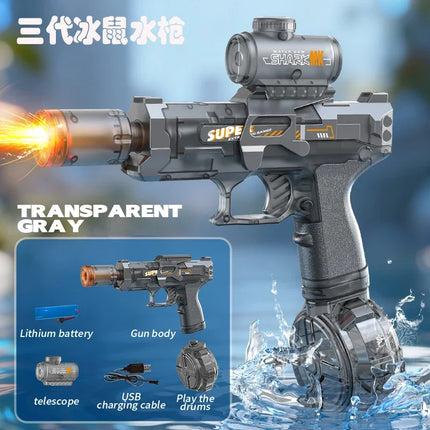 Space Electric Water Gun Energy Ring Burst Transformation LED Lights Large Capacity Full Auto Continuous Fire Squirt Gun Toy