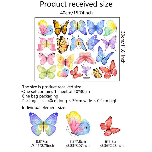 Watercolor Butterfly Wall Sticker Living Room Bedroom Background Decor Wallpaper For Home Decoration Self-adhesive DIY Decals