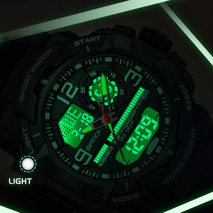 SANDA 6130 Dual Display Men Watches Waterproof Sport Watch Military Man Alarm Stopwatch Quartz Wristwatch Men LED Digital Clock