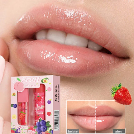 2PCS Lip Oil Lip Balm Set All-Day Long-Lasting Moisturizer Lip Care Plumps Lips Reduces Lip Lines Lipstick & Nourishment