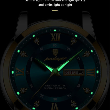 POEDAGAR Luxury Fashion Men's Wristwatch Waterproof Stainless Steel Luminous Trendy Men's Watch Date Week Men's Quartz Watches Reloj