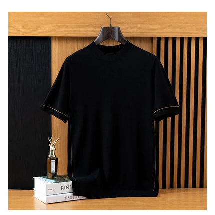 2026 Spring/Summer New Men's Short Sleeved 100% Wool T-Shirt Sweater O-neck Solid Color Loose Knit Pullover Business Casual Tops