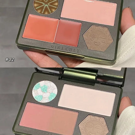 Makeup Girlcult All In One Multifunctional Face Palette Blush Highlighter Contour & Bronzer Powder & Cream for Flawless Glow