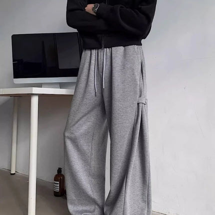 Men’s Grey Deconstructed Cargo Pants Heavyweight Oversized Wide Leg Trousers Floor Length Casual Streetwear for Spring Autumn