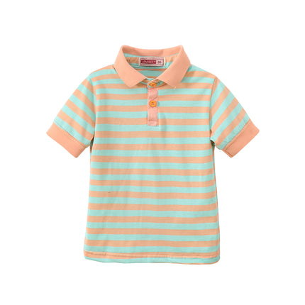 New short sleeved striped polo shirt for girls in summer, fashionable children's clothing for ages 1-9