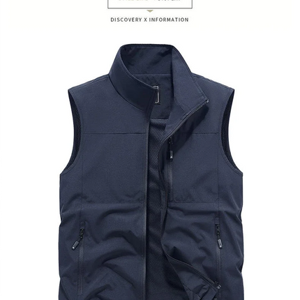 Outdoor workwear jacket Men's breathable lightweight top  Spring and Autumn thin high-end solid color stand-up collar vest