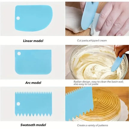 3pcs Cake Scraper Smoother Set, Cake Icing Smoother Tool For Cake Decoration,Plastic Dough Scraper Multifunctional Kitchen Tools