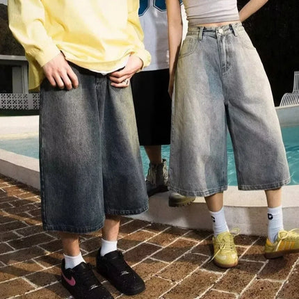 Wide-leg Seven-point Denim Shorts Men's 2025 Summer New High-end Fashion Brand Straight Casual Pants Man Jeans Y2k Clothes Baggy