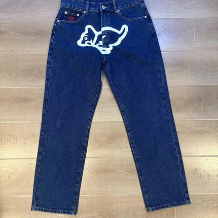 2026 Classic Printed Men Straight Denim Pants Loose Fit YKK Zipper Casual Denim Jeans Pants Trousers