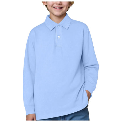 Spring Autumn Children Cute Lapel Long Sleeve Polo Shirt Button Down Long Sleeve T-Shirt Solid Color Joker Fresh Casual Shirt