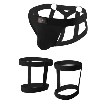 Men Sexy Lingerie T-back Bulge Pouch Briefs Leg Ring Underpants Hollow-out Jockstrap With Metal Ring Sexy Thong G String