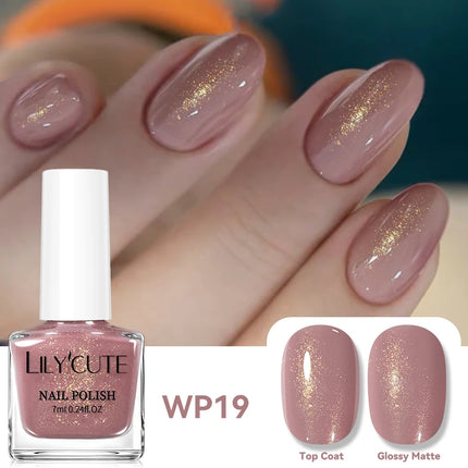 LILYCUTE 7ml Water-based Nail Polish Red Glitter Sequins Long Lasting Quick Drying No Need of Lamp to Cure Vernis for Nails