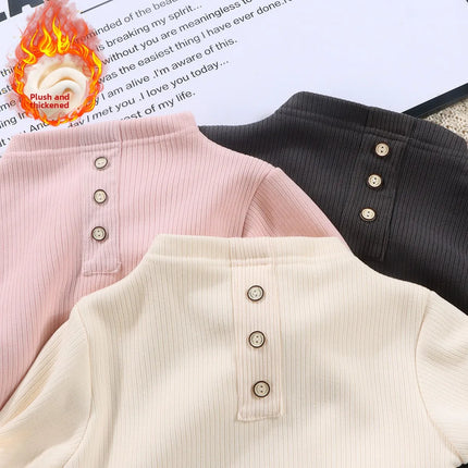 2025 New Kids Fleece Shirt Winter Warm Tops Boys Girls Fashion Casual Crewneck Tee Baby Thermal Clothes Trendy Outfit