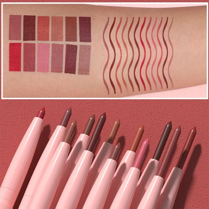 Slim Lip Liner Pencil Sexy Rose Red Brown Lip Outline Nude Matte Lipstick Contouring Tint Makeup Waterproof Crayon Pen 12 Colors