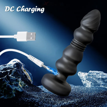 Thrusting Anal Plug Vibrator for Men Prostate Massager Telescopic Anal Beads Vibrating Butt Plug Stimulator Sex Toys for Women