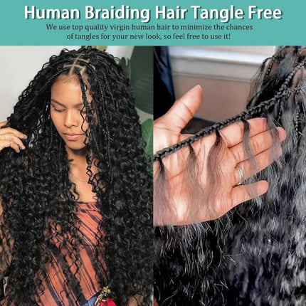 Human Braiding Hair For Boho Braids 130G 20 Inch Deep Wave Bulk Unprocessed 12A Brazilian Virgin Boho Hair For Braiding Knotless