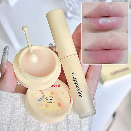 Cappuvini Exfoliating Honey Lip Balm Relieves Dry Moisturizing Lip Gloss Cream Light Texture Watery Lip Mask Makeup Lip Care Set