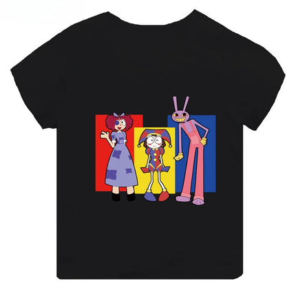 Hot Sale The Amazing Digital Circus Print Kids T-shirt Girls Clothes Baby Boys Black Short Sleeve Cotton T Shirt Children Tops