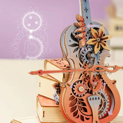 ROKR 3D Magic Cello - 3D Wooden Puzzle - Automatic Playing Mechanical Music Box, DIY Music Gift Set, Adult Gift Decoration,AMK63M