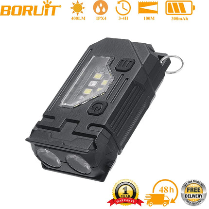 BORUiT Mini LED Flashlight Keychain Light 400LM USB C Rechargeable Portable Small Torch with Magnet Camping Pocket Lantern