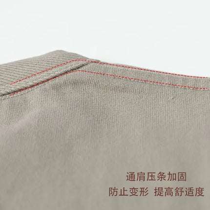 2023 Summer Japanese Heavy Cotton T-shirt Men's Brushed Round Neck Thick Cotton Short-sleeved Khaki T-shirt